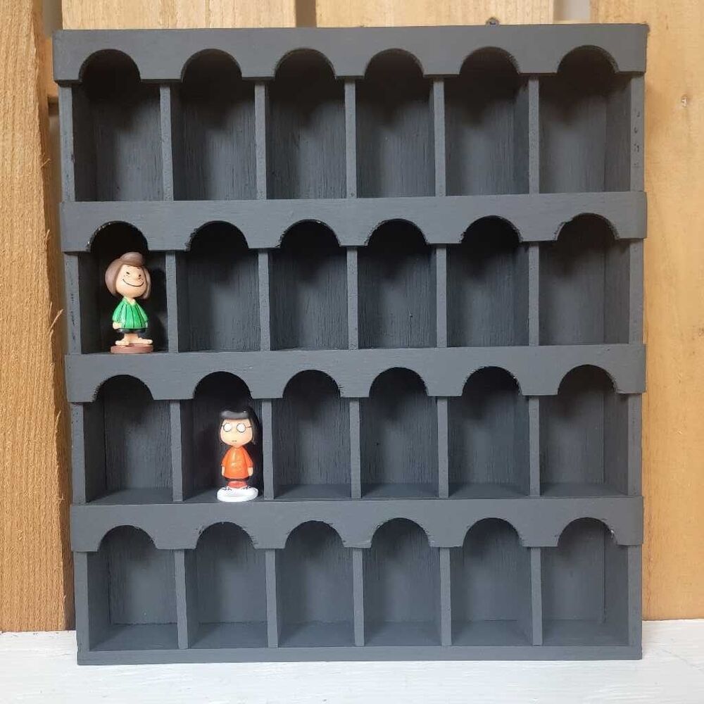 Black Arched 24 Cubby Display Shelf Wood Trinket Figurine Organizer